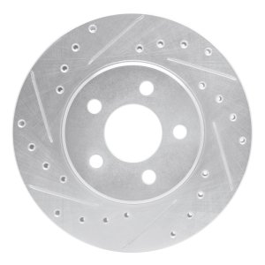 Chrysler Sebring Brake Rotor (1) - Front Left - R1 Concepts - Drilled & Slotted - Silver - `95-`00